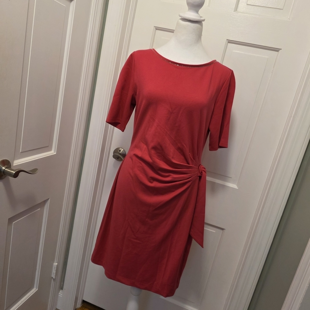 NWT White House Black Market WHBM Bright Rose Beaded Neckline Dress Med. Ret $84